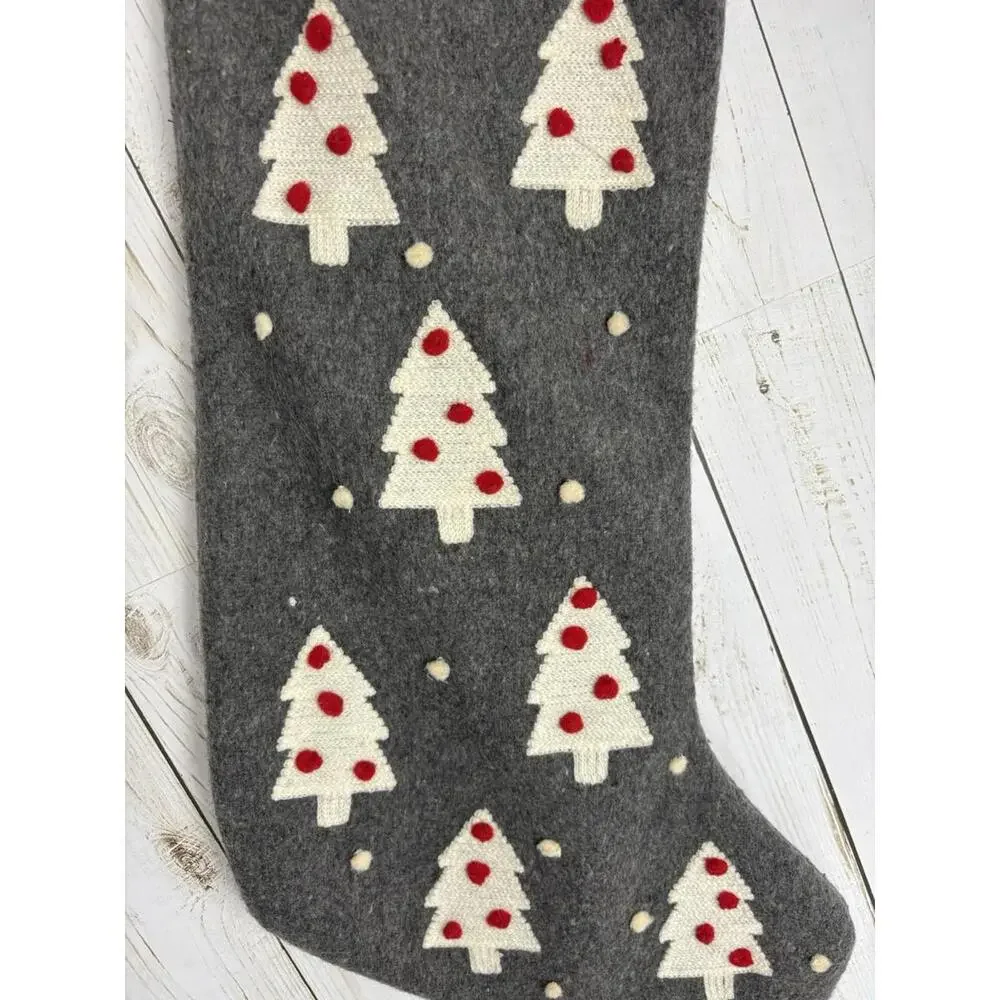 Rachel Zoe Xmas‎ Stocking Holiday Trees Embroidered Gray 1829
